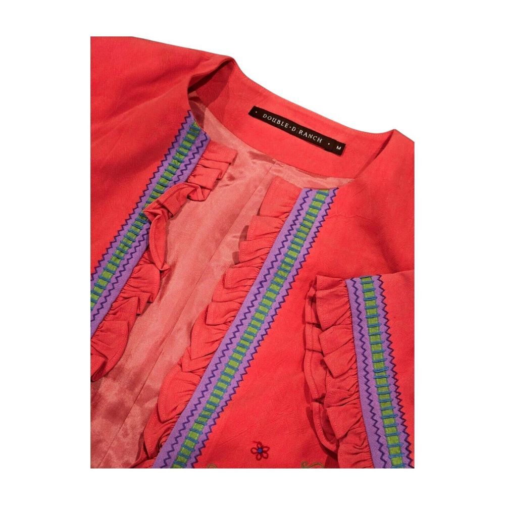 Double D‎ Ranch Open Front Ruffled Floral Paisley Dress Jacket USA Women's M